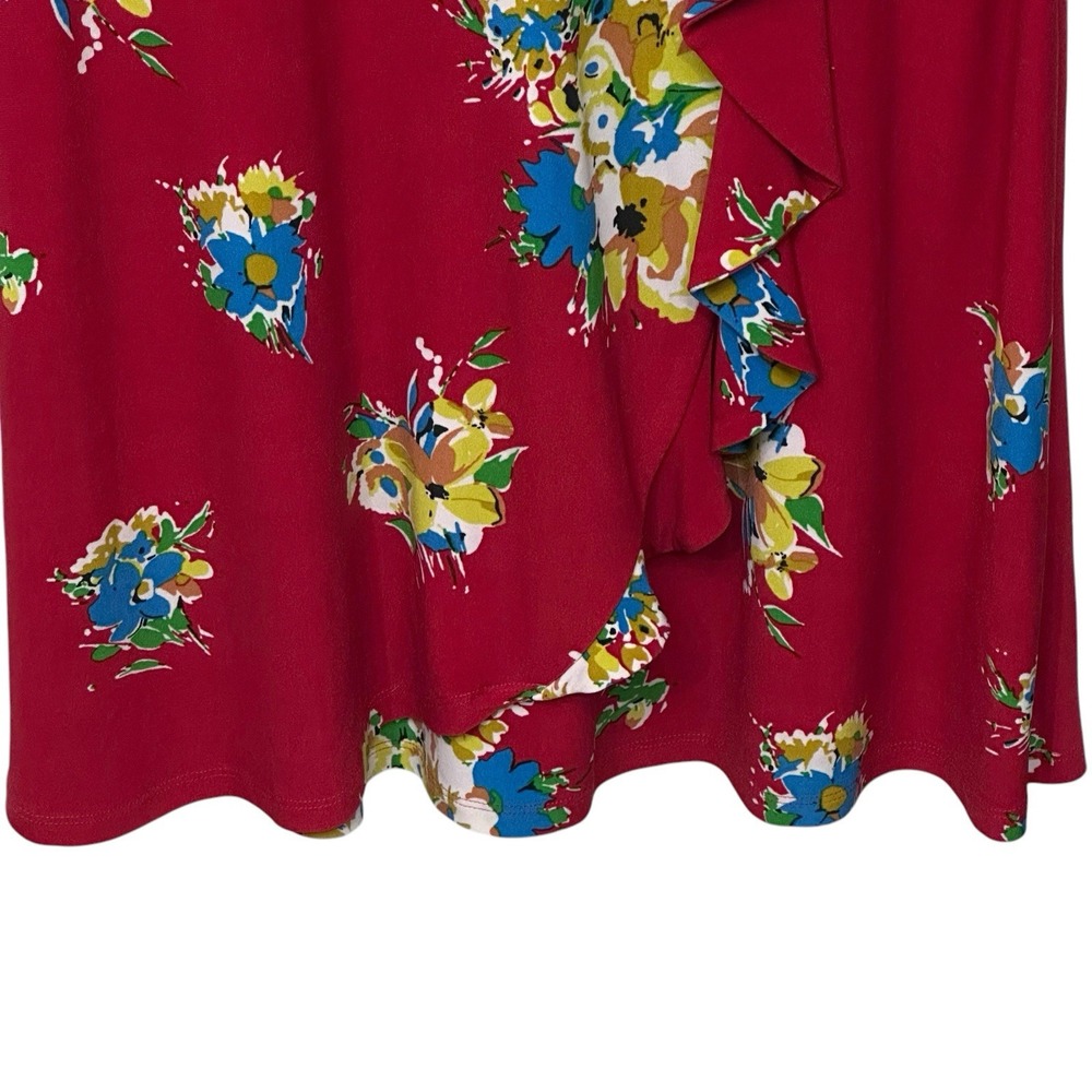 Ralph Lauren Black Label Women's Faux Wrap‎ Floral Knee Length Dress Red Ponte 2 - Picture 5 of 10